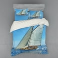 thumbnail image 1 of Ambesonne Nautical Bedding Set 4 Pcs, Sailboat Regatta Race, Queen, Blue White Brown, 1 of 3