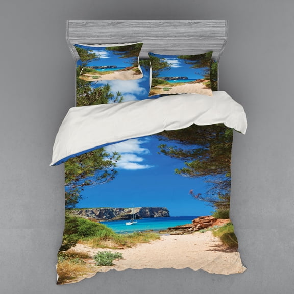 Ambesonne Nautical Bedding Set 4 Pcs, Sand Pathway to Ocean, Queen, Multicolor