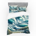 thumbnail image 1 of Ambesonne Nautical Bedding Set 4 Pcs, Swirling Huge Waves Boat, King, Reseda Green Teal and Blue, 1 of 2