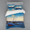 thumbnail image 1 of Ambesonne Nautical Bedding Set 4 Pcs, Yacht on Rocks Harbor, Queen, Blue Brown, 1 of 3