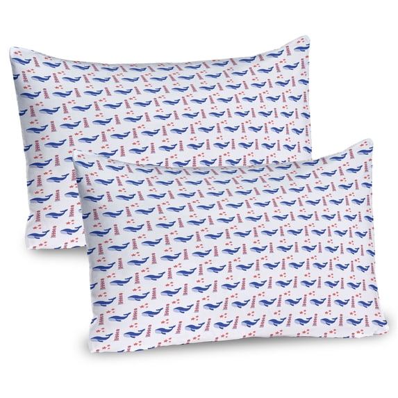 Ambesonne Nautical Blue Pillow Sham 2 Pack, Whale and Lighthouse, 30"x20", Violet Blue Ceil Blue