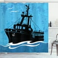 thumbnail image 1 of Ambesonne Nautical Blue Shower Curtain, Fishing Boat on Wave, 69"Wx75"L, Sky Blue Grey, 1 of 4