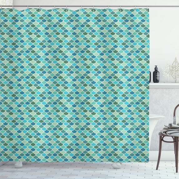 Ambesonne Nautical Blue Shower Curtain, Japan Squama Scale, 69"Wx70"L, Multicolor