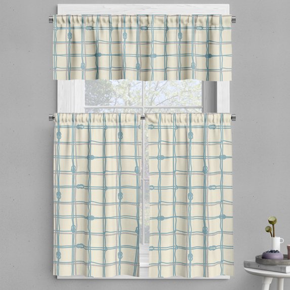 Ambesonne Nautical Blue Valance & Curtain, Shapes as Squares Art, 55"x36", Eggshell Pale Taupe