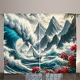 thumbnail image 1 of Ambesonne Nautical Curtains 2 Panel Set, Boat and Crashing Waves, 108" x 108", Cadet Blue and Dark Pink, 1 of 3