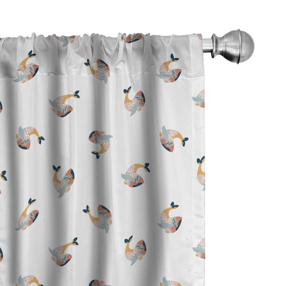 Ambesonne Nautical Curtains, Abstract Colorful Whales, Pair of 28"x63", Sand Brown Dark Salmon