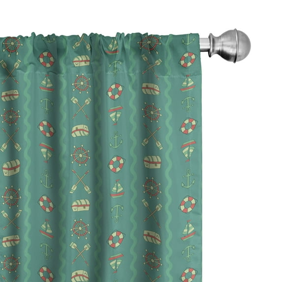 Ambesonne Nautical Curtains, Chest Paddle Boat Steering, Pair of 28"x84", Dark Seafoam Mustard