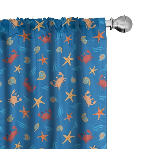 Ambesonne Nautical Curtains, Crab Characters Starfish, Pair of 28"x95", Azure Blue and Dark Peach