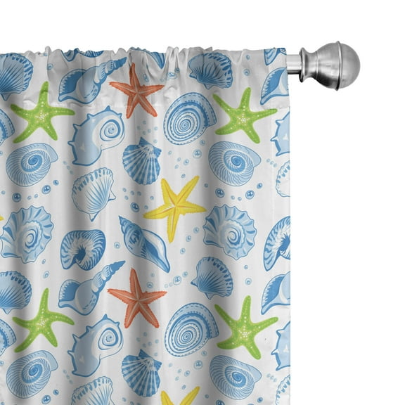 Ambesonne Nautical Curtains, Marine Themed Starfish, Pair of 28"x84", Blue and Yellow