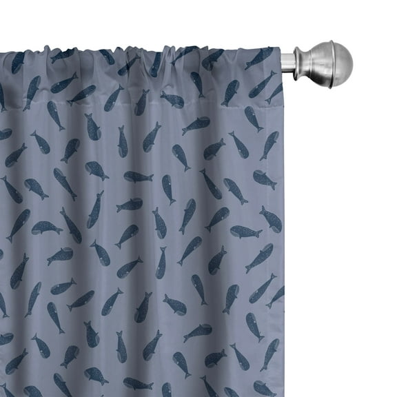 Ambesonne Nautical Curtains, Monochrome Whales Pattern, Pair of 28"x63", Dark Lavender and Slate Blue