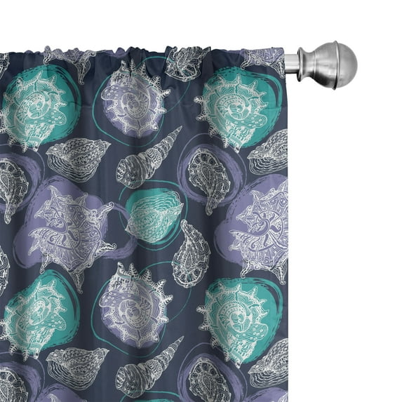 Ambesonne Nautical Curtains, Ocean Grunge Seashells, Pair of 28"x63", Night Blue Sea Green