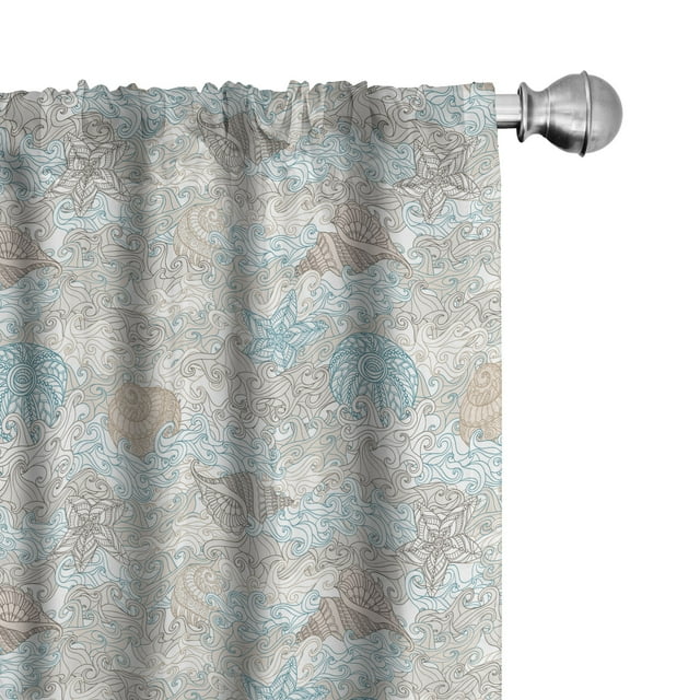Ambesonne Nautical Curtains, Pastel Toned Seashells, Pair of 28"x95", Tan Turquoise White