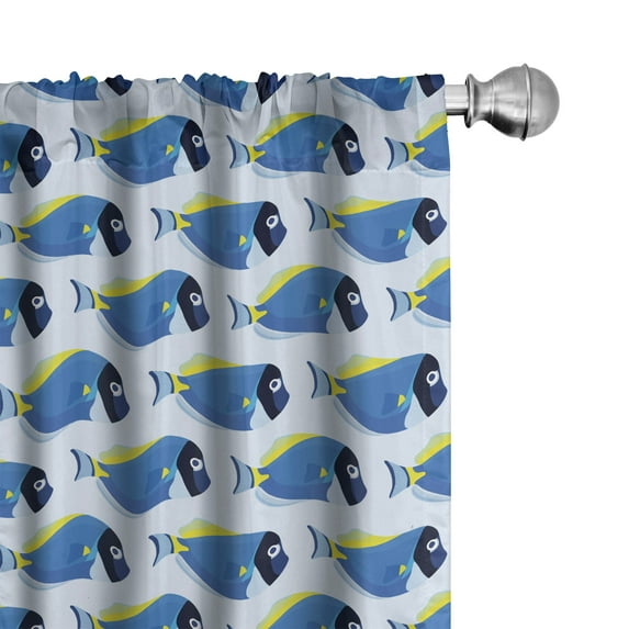 Ambesonne Nautical Curtains, Powder Blue Tang Fish Art, Pair of 28"x84", Sky Blue Yellow and Grey