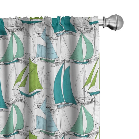 Ambesonne Nautical Curtains, Sailing Boat Theme, Pair of 28"x84", Multicolor