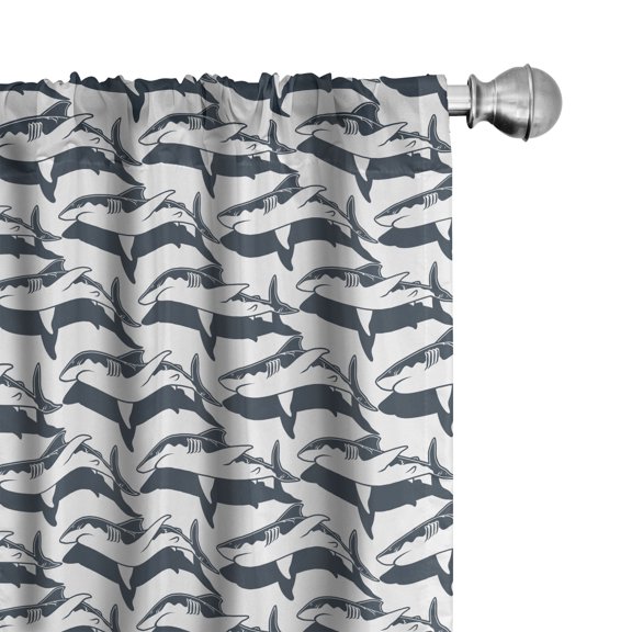 Ambesonne Nautical Curtains, Shark Plain Back Ornament, Pair of 28"x63", Dark Slate Blue and White
