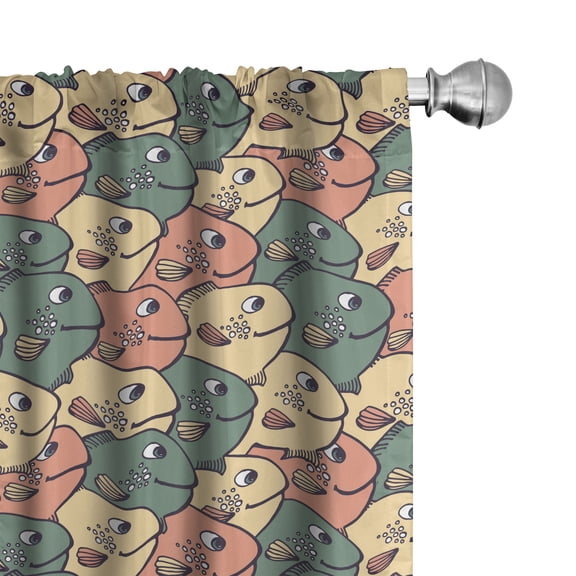 Ambesonne Nautical Curtains, Smiling Fishes Cartoon Art, Pair of 28"x63", Laurel Green Pale Peach