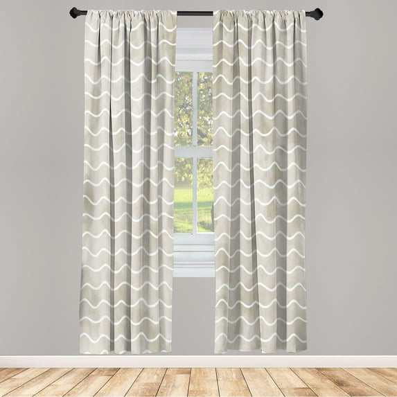 Ambesonne Nautical Curtains, Soft Colors Ocean Waves, Pair of 28"x95", Pale Almond