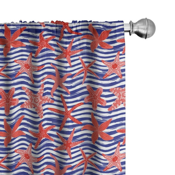 Ambesonne Nautical Curtains, Starfish Horizontal Lines, Pair of 28"x63", Dark Pink Violet Blue
