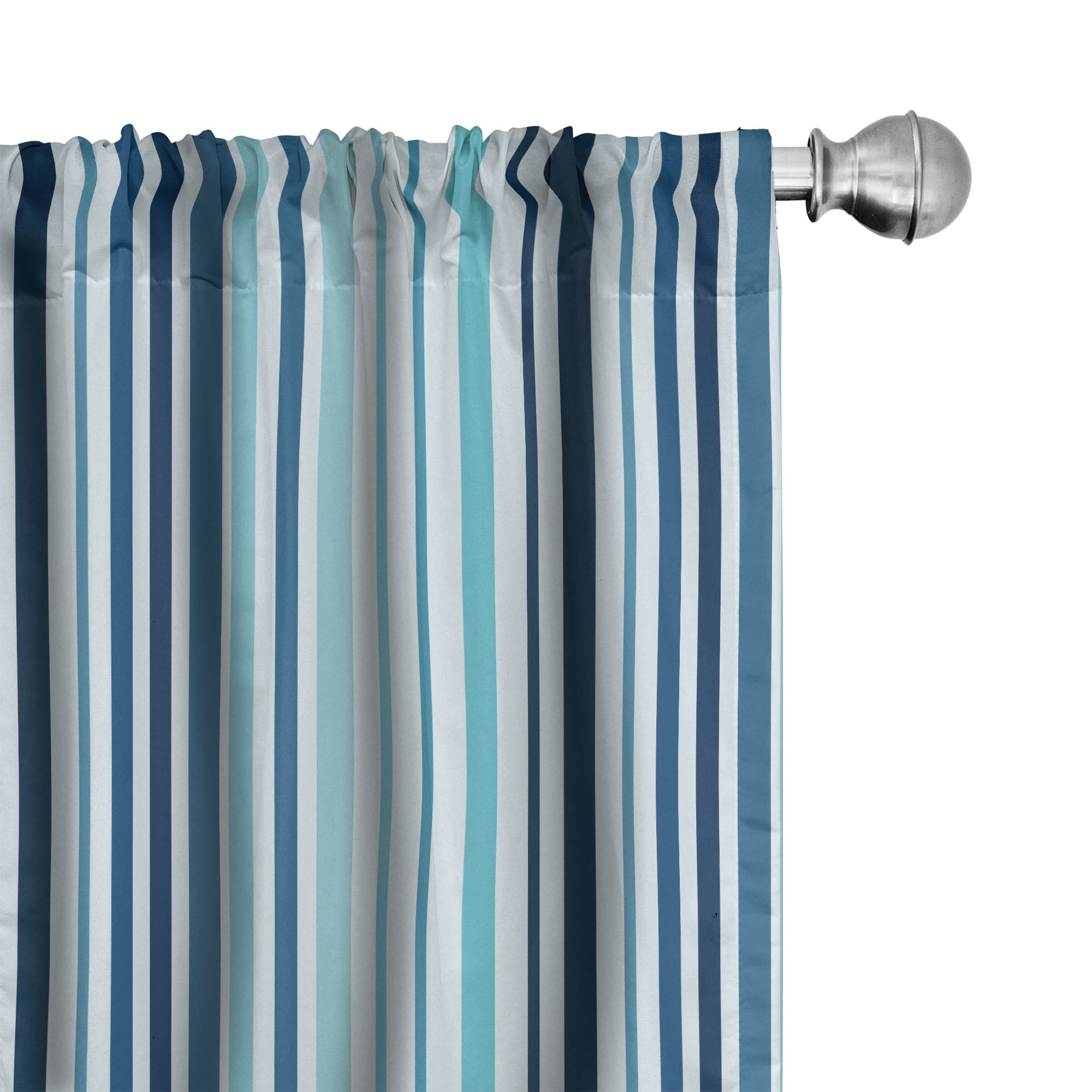 Sky and Dark Blue Striped Polyester Room-Darkening Curtain Panels