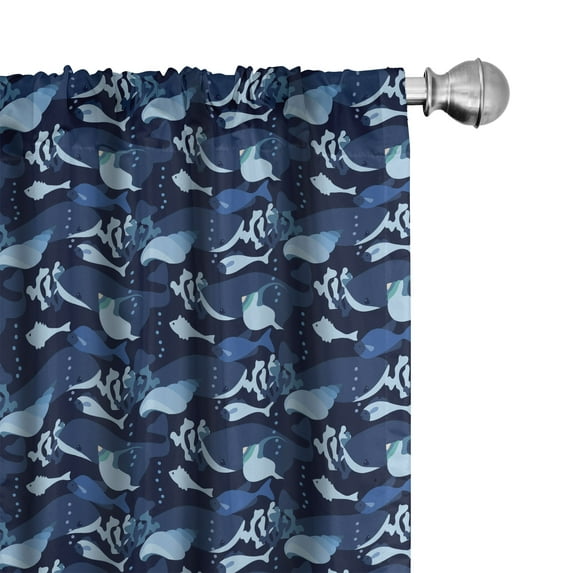 Ambesonne Nautical Curtains, Whale Fish Seaweed Art, Pair of 28"x84", Night Blue Dark Seafoam