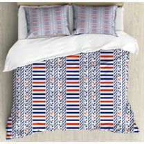 Ambesonne Nautical Duvet Cover Set, Marine Pattern Stripes, Calking, Night Blue Orange