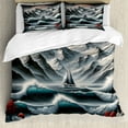 thumbnail image 1 of Ambesonne Nautical Duvet Cover Set, Sailing in Abstract Ocean, King, Petrol Blue Red Blue Grey, 1 of 6