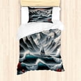 thumbnail image 1 of Ambesonne Nautical Duvet Cover Set, Sailing in Abstract Ocean, Twin, Petrol Blue Red Blue Grey, 1 of 3