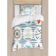 thumbnail image 1 of Ambesonne Nautical Duvet Cover Sets, Marine Collage, 2-Twin, White Red Blue, 1 of 4
