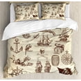 thumbnail image 1 of Ambesonne Nautical Duvet Cover Sets, Pirate Map Along Skull, 2-King, Beige and Brown, 1 of 7