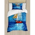 thumbnail image 1 of Ambesonne Nautical Duvet Cover Sets, Sail Boat Art Picture, 2-Twin, Navy Blue and Blue, 1 of 3