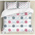 thumbnail image 1 of Ambesonne Nautical Duvet Cover Sets, Ship Helm Waves Retro, 2-King, Red Blue, 1 of 7