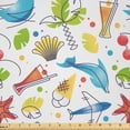 thumbnail image 1 of Ambesonne Nautical Fabric by the Yard Microfiber, Dolphin Palm Tree Seashell, 3 Yards, Mustard Apple Green, 1 of 2