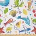 thumbnail image 1 of Ambesonne Nautical Fabric by the Yard Microfiber, Dolphin Palm Tree Seashell, 5 Yards, Mustard Apple Green, 1 of 2