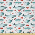 thumbnail image 1 of Ambesonne Nautical Fabric by the Yard Microfiber, Graphic Fish Motifs Design, 5 Yards, Pale Petrol Blue Red, 1 of 2