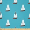 thumbnail image 1 of Ambesonne Nautical Fabric by the Yard Microfiber, Marine Sailing Boat Motifs, 2 Yards, Deep Sky Blue White and Brown, 1 of 2