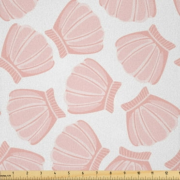 Ambesonne Nautical Fabric by the Yard Microfiber, Pink Seashells Pattern Art, 3 Yards, Blush Pale Salmon White