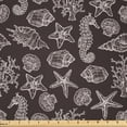 thumbnail image 1 of Ambesonne Nautical Fabric by the Yard Microfiber, Vintage Style Sea Animals, 5 Yards, Brown and Pale Eggshell, 1 of 4