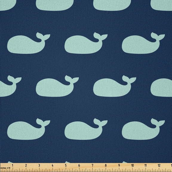 Ambesonne Nautical Fabric by the Yard Microfiber, Whales Silhouettes Art, 2 Yards, Pale Seafoam and Night Blue