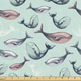 thumbnail image 1 of Ambesonne Nautical Fabric by the Yard, Pastel Sketchy Whales Art, 2 Yards, Mint Green Indigo and Rose, 1 of 1