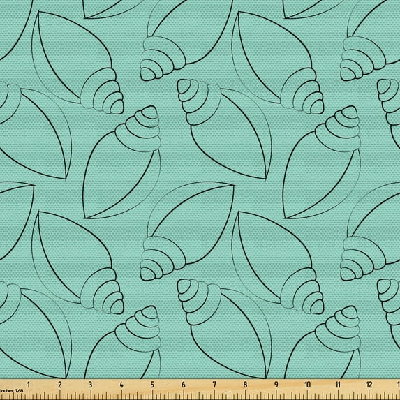 Ambesonne Nautical Fabric by the Yard Upholstery, Abstract Seashells Art, 2 Yards, Seafoam and Charcoal Grey