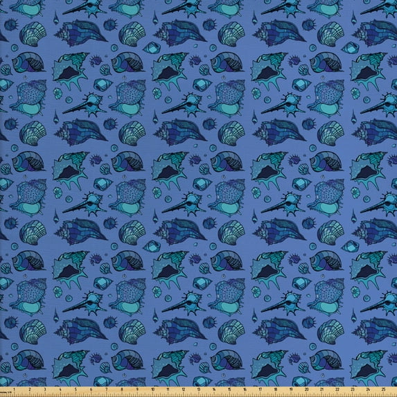 Ambesonne Nautical Fabric by the Yard Upholstery, Assorted Seashells Pattern, 10 Yards, Aqua Dark Lavender