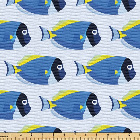 Ambesonne Nautical Fabric by the Yard Upholstery, Powder Blue Tang Fish Art, 2 Yards, Sky Blue Yellow and Grey