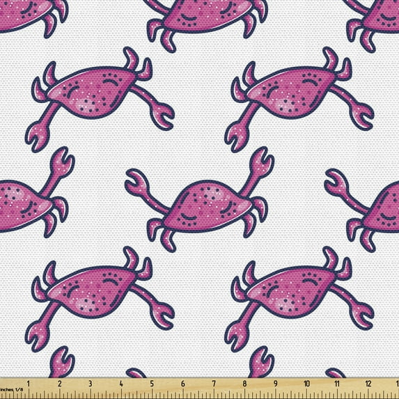 Ambesonne Nautical Fabric by the Yard Upholstery, Sea Crabs Doodle, 5 Yards, Fuchsia and White