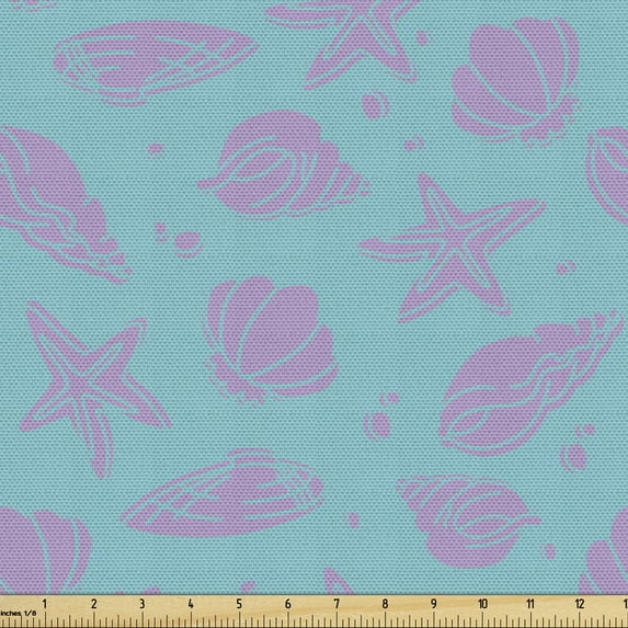 Ambesonne Nautical Fabric by the Yard Upholstery, Seashells in Pastel Tones, 10 Yards, Pale Lilac Seafoam