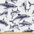 thumbnail image 1 of Ambesonne Nautical Fabric by the Yard Upholstery, Underwater Shark Sketch, 1 Yard, Dark Indigo and White, 1 of 5