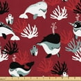 thumbnail image 1 of Ambesonne Nautical Fabric by the Yard Upholstery, Whale with Coral Sponge, 2 Yards, Ruby Charcoal Grey and White, 1 of 5