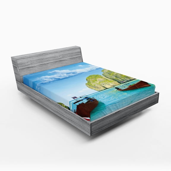Ambesonne Nautical Fitted Sheet, Boat Maya Bay Thailand, Full Size, Multicolor