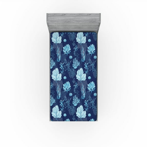Ambesonne Nautical Fitted Sheet, Cartoon Coral Seaweed Art, Twin XL Size, Dark Lavender and Sea Blue