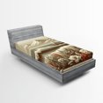 thumbnail image 1 of Ambesonne Nautical Fitted Sheet, Floral Sea Shore and Boat, Twin Size, Grey Yellow Dark Salmon, 1 of 3