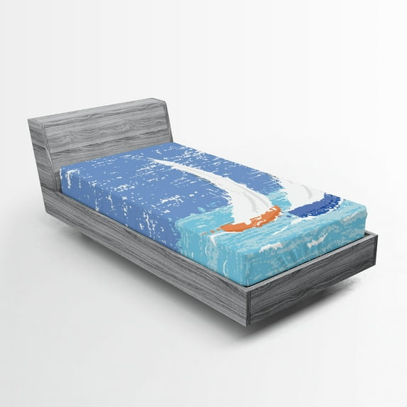 Ambesonne Nautical Fitted Sheet, Grunge Sailboats Ocean, Twin Size, Pale Blue